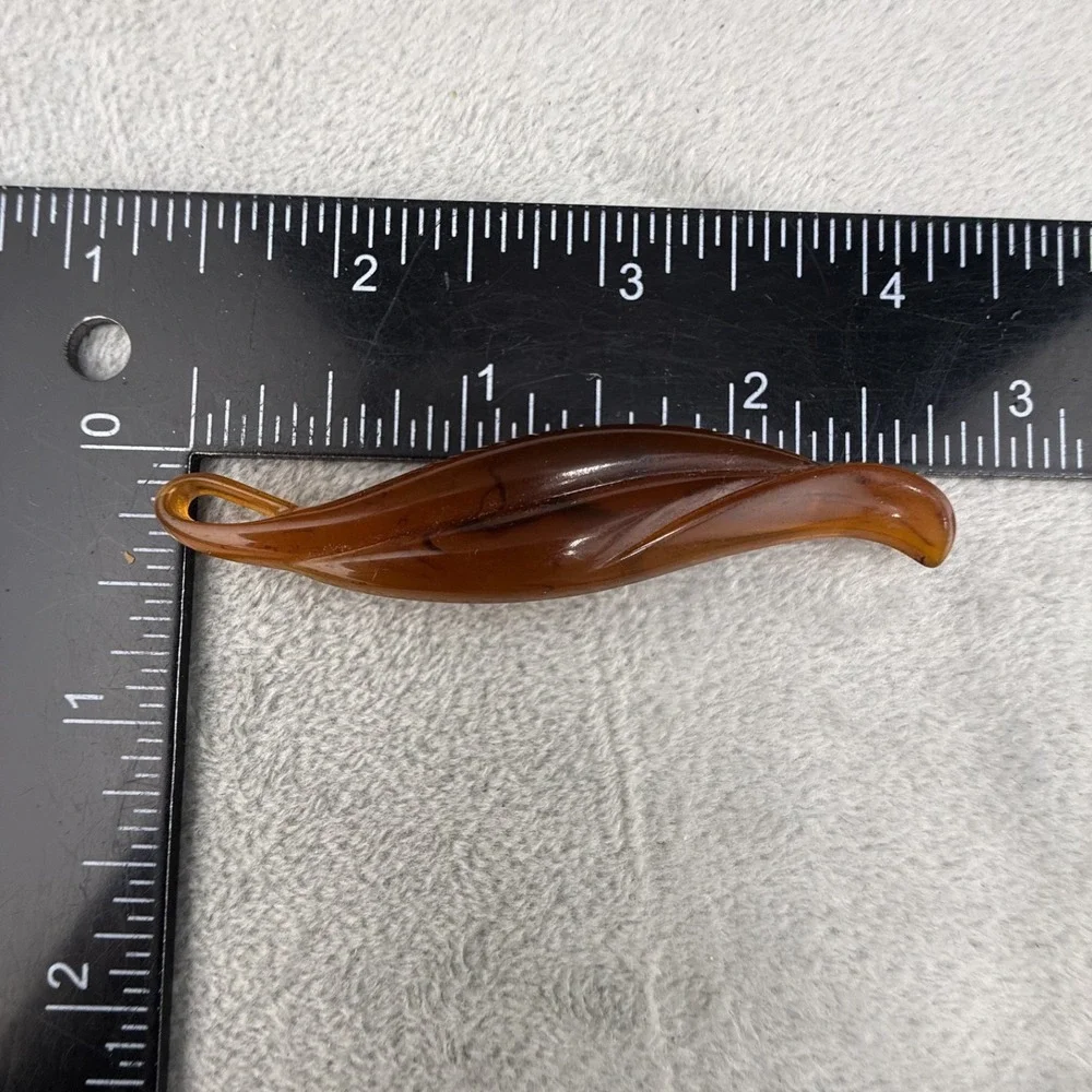Vintage Avon Hair Clip Brown Amber Acrylic Faux Tortoise Leaf Barrette